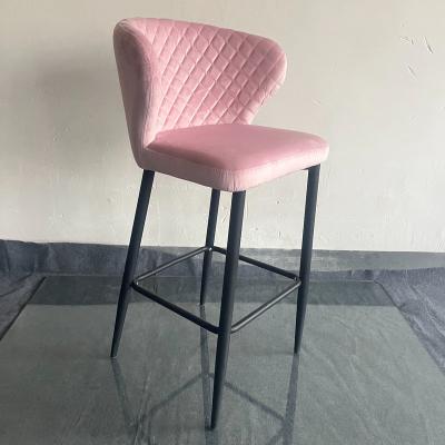 China French High End Metal Gold Metal Iron Hotel Modern Design Velvet Commercial High Legs Bar Stool High Chair For Bar for sale