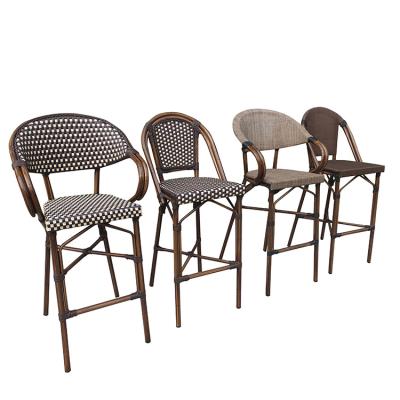 China Traditional Aluminum Back Outdoor French Bistro Chair High Rattan High Bar Stools for sale