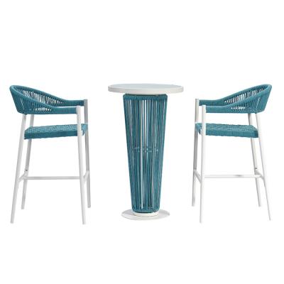 China Modern Blue Rope Around Outdoor Garden Bar Sets High Bar Stools And Furniture Restaurant Dining Chair Sets for sale