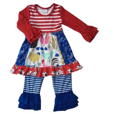 China Winter Matching Rooster Lovely Infant Dress Ruffle 2pcs Outfit High Quality Casual Ruffle Winter Toddler Clothes Outfit Top &Pant Set for sale