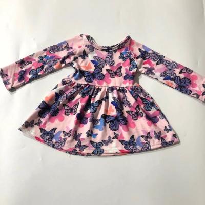 China 2021 Hot Selling Breathable Butterfly Print Dress Children Kids Toddler Long Sleeve Dresses Babies Clothes for sale