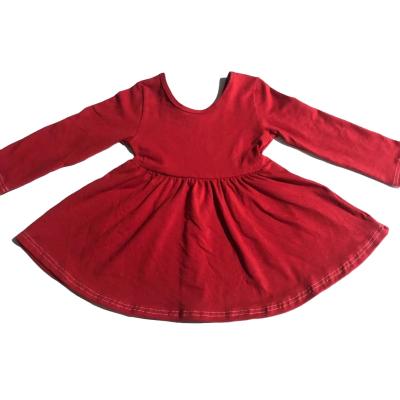 China Low Moq Manufacturer Girls Toddler Girls Solid Color Cotton Pure Red Twirl Dress Washable For Spring Winter for sale