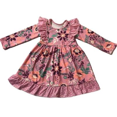 China 2022 New Design Kids Washable Round Neck Ruffle Wholesale Hot Sale Kids Floral Flower With Dot Rose Lovely Dresses For Girls for sale