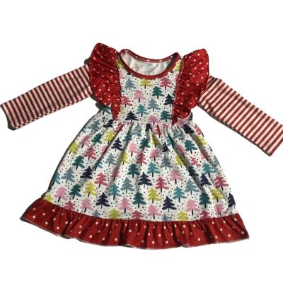 China 2021 New Design Washable Kids Ruffles Red Dot Christmas Tree Angel Sleeve &Polka Stripe Dress Lovely Christmas Dress Kids for sale