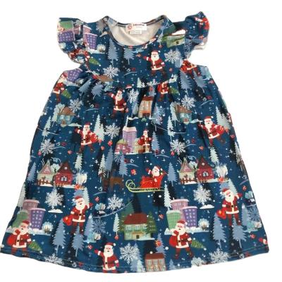 China Breathable Christmas Cartoon Print Dress Girls Christmas Dresses Toddler Girls Christmas Clothes for sale