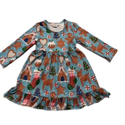 China 2021 Breathable Christmas Kids Dresses Long Sleeve Cartoon Print Dress Babies Christmas Clothes Dress for sale