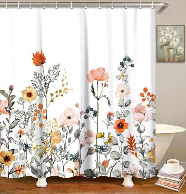 China Multicolor Modern Bathroom Accessories Watercolor Decorative Shower Curtain 12 Hooks Flower Plants Plants Shower Curtain for sale