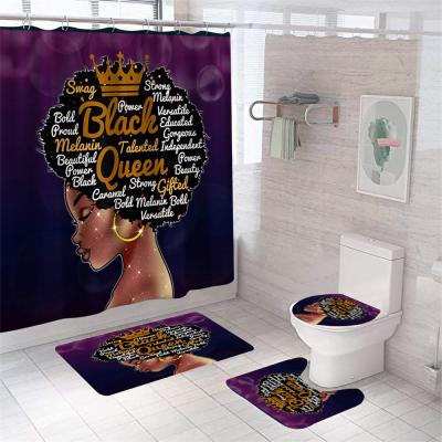 China Girl Shower Curtain Toilet Seat Cover Bath Mat Waterproof Hook Durable Bathroom Black Shower Curtain Set for sale