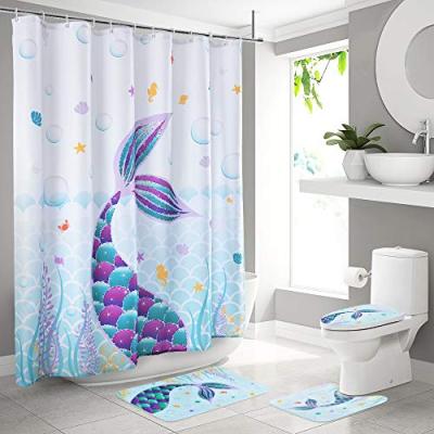 China Viable Blue Mermaid Tail Bathroom Sets With Shower Curtain Covers Mats Accessory Bathroom Decorations Shower Curtain Sets for sale