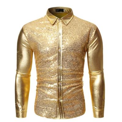 China Fashion Breathable Sequins Men's Dance Shirt Nightclub Hot Stamping Quilting Shirts for sale