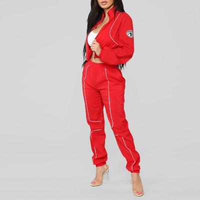 China Anti-UV Piping Jogger Two Piece Set Casual Jacket Crop Tracksuit Women for sale