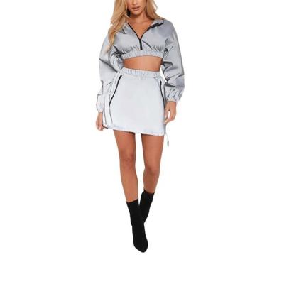 China Long Thoughtful Short Jacket Plus Size Casual Wear Club Women Sexy Plus Sleeve Mini Two 2 Piece Skirt Sets for sale