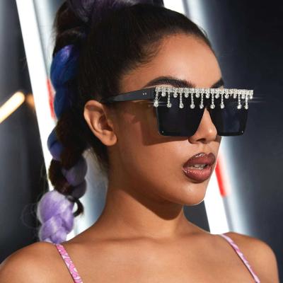 China Fashion Sunglasses 2021 New Handmade Square Rhinestone Diamond Sunglasses Big Frame Sunglasses for sale