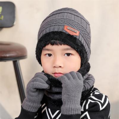 China Winter Short 3 Piece Set Knit Women Warm Kids Beanie Hat Scarf Touch Screen Ski Gloves Men Outdoor Windproof Accessory for sale