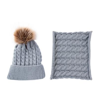 China New COMMON Kids Style Scarf and Hat Set Custom Winter Warm Hat Acrylic Pompom Beanie Hat for sale