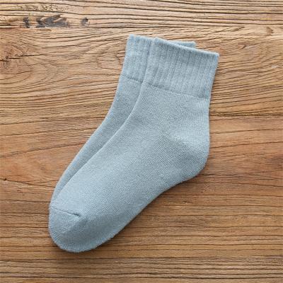 China New Style Antibacterial Women Socks Winter Candy Color Terry Socks Cotton Mid Calf Length Sock for sale