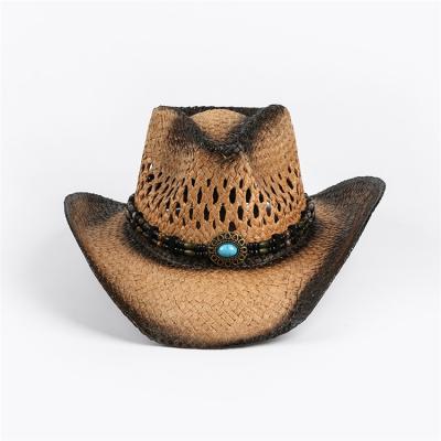 China Hot Sale Checked Outdoor Straw Hat Cowboy Hat Vacation Beach Western Fishing Hats for sale