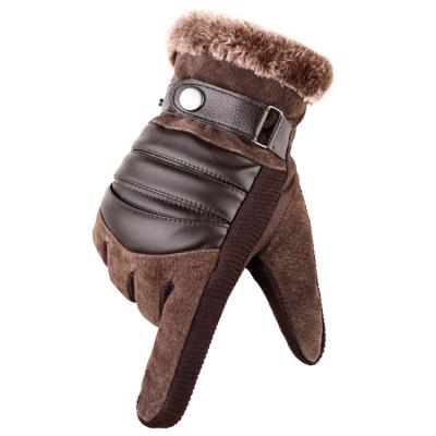 China New Real Pigskin Men Winter Leather Single Touch Screen Cycling Fleece Gloves Wholesale for sale