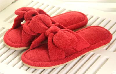 China Red / white L Bowknot Beautiful Soft Unique Indoor plush slippers for lady for sale