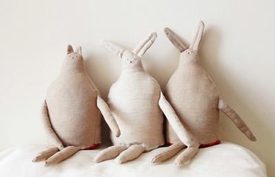 China Long Ears Mr Rabbit in linen Soft toys , fabric Handmade decorative doll 35cm for sale