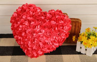 China Creative Heart shape pillow rose flower design heart cusion doll great gift 35cm red for sale