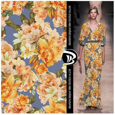 China Antistatic 100% Polyester Silk Satin Printed Silk Fabric Flora Digital Print For Dress for sale