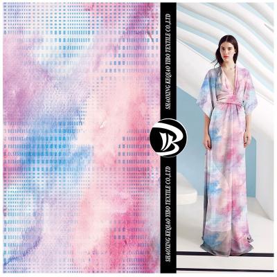 China Wholesale Memory Rainbow Crepe Satin Fabric Digital Printed Soft Hand Dyed Pattern For Dress for sale