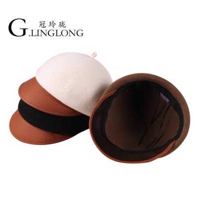 China Fashion OEM 2022 New 100% Wool Stylish Beret Custom Splicing Color Beret Hat For Women for sale