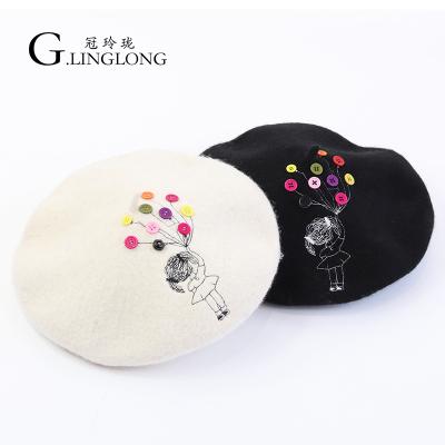 China New Winter Fashion Little Girl Soft Chic Button Beret Warm Wool Customize Beret Female for sale