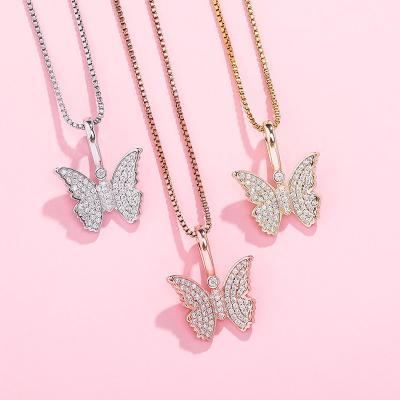 China Hiphop Butterfly Necklace 14 Sterling Silver Animal Charm Necklace Gold Plated For Woman for sale