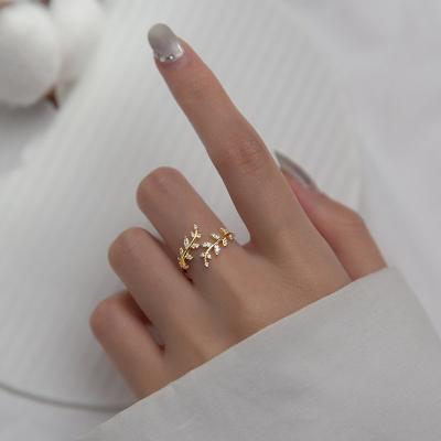 China Fashionable High Fashion 925 Sterling Silver Adjustable CZ Leaf Ring For Women for sale