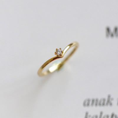 China FASHIONABLE 18K Sterling Silver Gold Plated Simple V Shape Rhinestone Ring For Women for sale