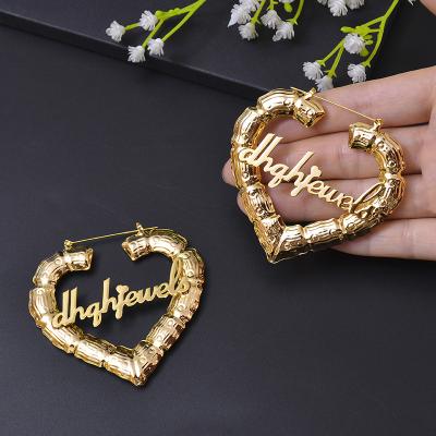 China Customized FASHIONABLE Name Letter Bamboo Earring Exaggerated Big Heart Stainless Steel Earrings for sale