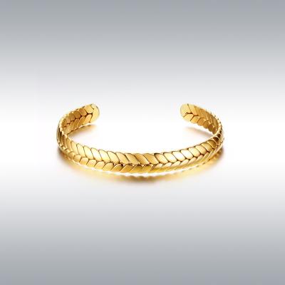 China Popular Wheat Ears Gold Plating Hiphop Stainless Steel Openable Bangle Bracelet for sale