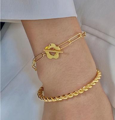 China Simple Hiphop Stainless Steel Openable Gold Rope Chain Bracelet and OT Buckle Flower Bracelet for sale