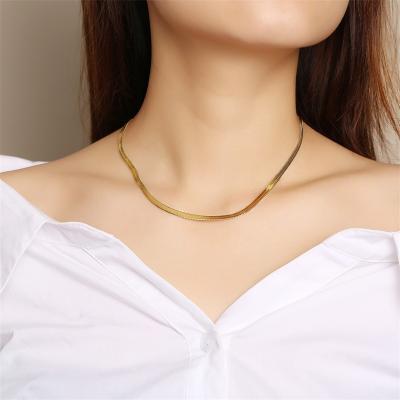 China FASHIONABLE Gold Stainless Steel Necklace Women Flat Snake Blade Chain Clavicle Necklace for sale