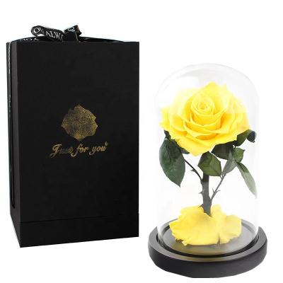 China Wedding decoration & Gift New Product Ideas 2019 Promo Gift Box Forever Rose Preserved Flower Wholesale In Glass Dome for sale