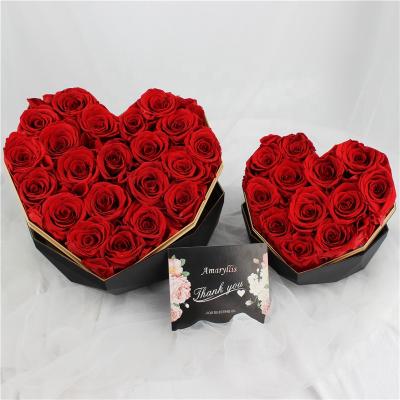 China Celebration Gifts Hot Wholesale Forever Gifts Dried Roses Preserved Roses in Love Geometric Heart Shaped Box for Wedding Decoration for sale