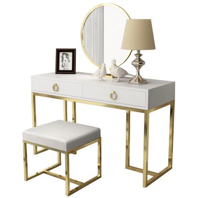 China ZZBIQS Adjustable Light Luxury European Metal Frame Wooden Dressing Table (Other) With Mirror And Stool In Dressers With Drawers Bedroom Furniture for sale