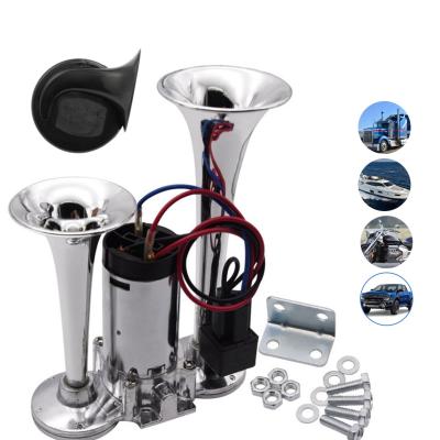 China Sample Available Train Horn Chrome Zinc Dual Speaker Electric Horn 12v 24v Truck Air Horn For Fala Loud Car Double Trumpet Auto Air Horn for sale