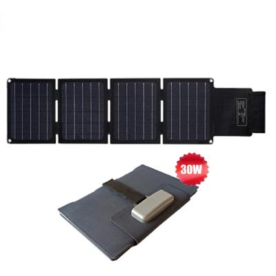 China Waterproof Camping Dual USB 5V 15V DC Ports 30W Monocrystalline Portable Solar Panel 125mmx125mm Foldable for sale