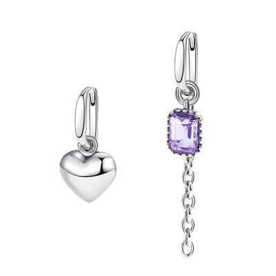 China Never Allergic And Lose To Fade Fashionable Asymmetrical Jewelry Heart Earring With Amethyst CZ Dangle Earrings for sale