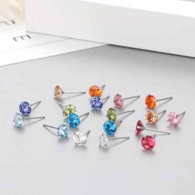 China Never Allergic And Lose To Fade To Imitate Moissanite Classic Design Four Claws Cute Silver Plated CZ Diamond Stud 925 Crystal Stud Earrings for sale