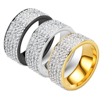 China Never Allergic And Lose To Fade Stainless Steel Couples Ring Full Five Rows Crystal Wholesale Rhinestones Ring for sale