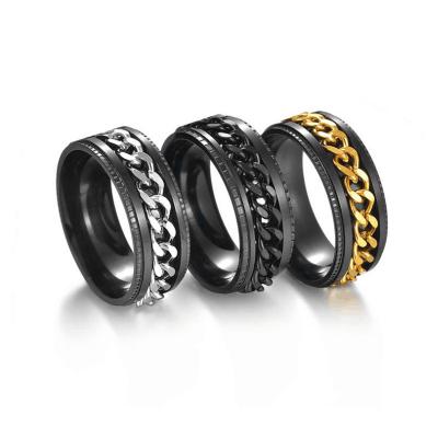 China Never Allergic And Lose To Fade New Embossing Rotating Ring Men Stainless Steel Anti Worry Spinner Ring From The Restless Person for sale