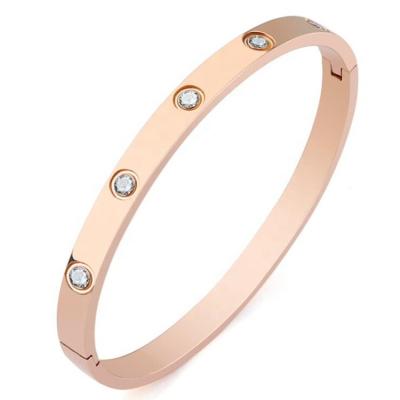 China Never Allergic And Lose To Fade 18k Gold Plated CZ Stone Stainless Steel Fashion Bangle Bracelet For Women for sale