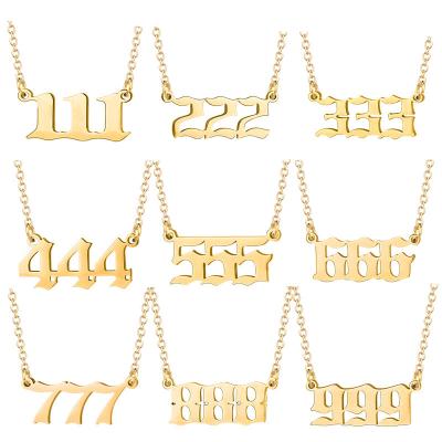 China Never Allergic And Lose To Fade Wholesale Custom Women Jewelry 18K High Quality Gold Plated Stainless Steel Angel Number Necklace for sale