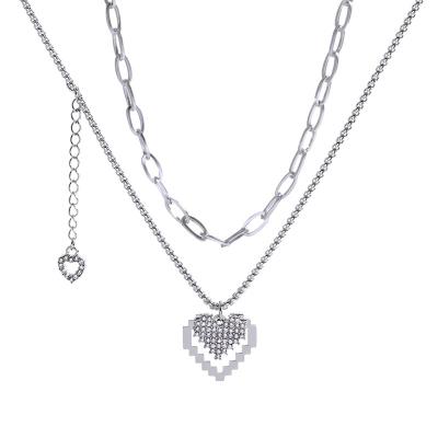 China Never allergic and lose to fade stainless steel double strand zircon heart necklace for sale