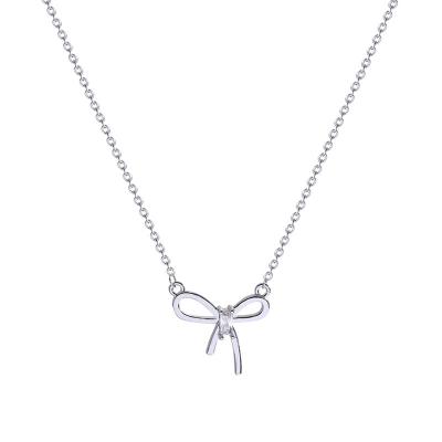 China Never allergic and lose to fade stainless steel jewelry silver plated crystal bowknot necklace for sale