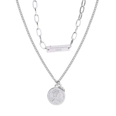 China Never Allergic And Lose To Fade Double Layer Stainless Steel Necklace Coin Chain Necklace Pendant For Women for sale